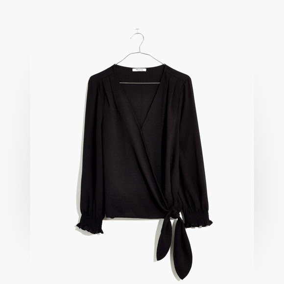 Madewell Smocked-Sleeve Wrap Top in Black - Size S - Picture 4 of 4